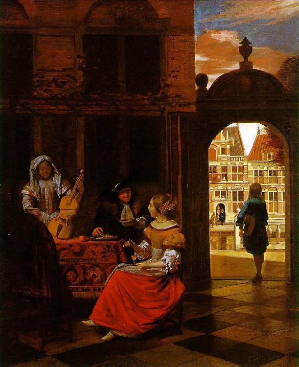 HOOCH, Pieter de Musical Party in a Courtyard sg oil painting picture